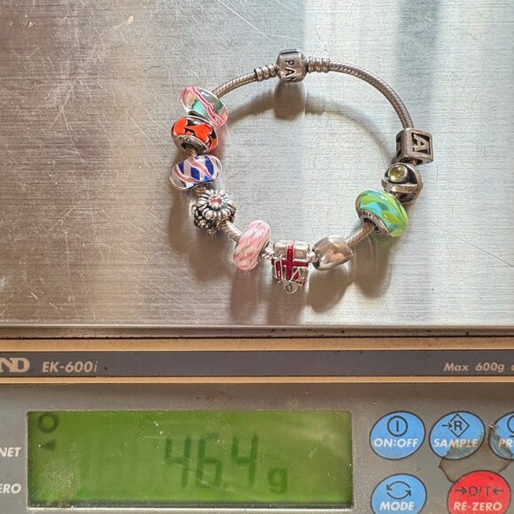 Pandora Sterling Silver 925 Charm Bracelet Mix of Sterling Slide Charms 7" L - Picture 11 of 12